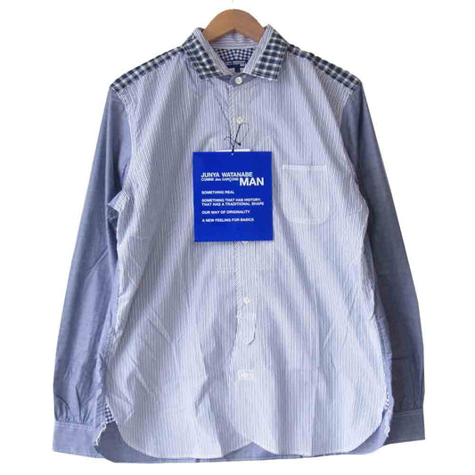 JUNYA WATANABE COMME des GARCONS ジュンヤワタナベコムデギャルソン 20AW WF-B004 多素材切り替え ストライプ シャツ ブルー系 L【新古品】【未使用】【中古】