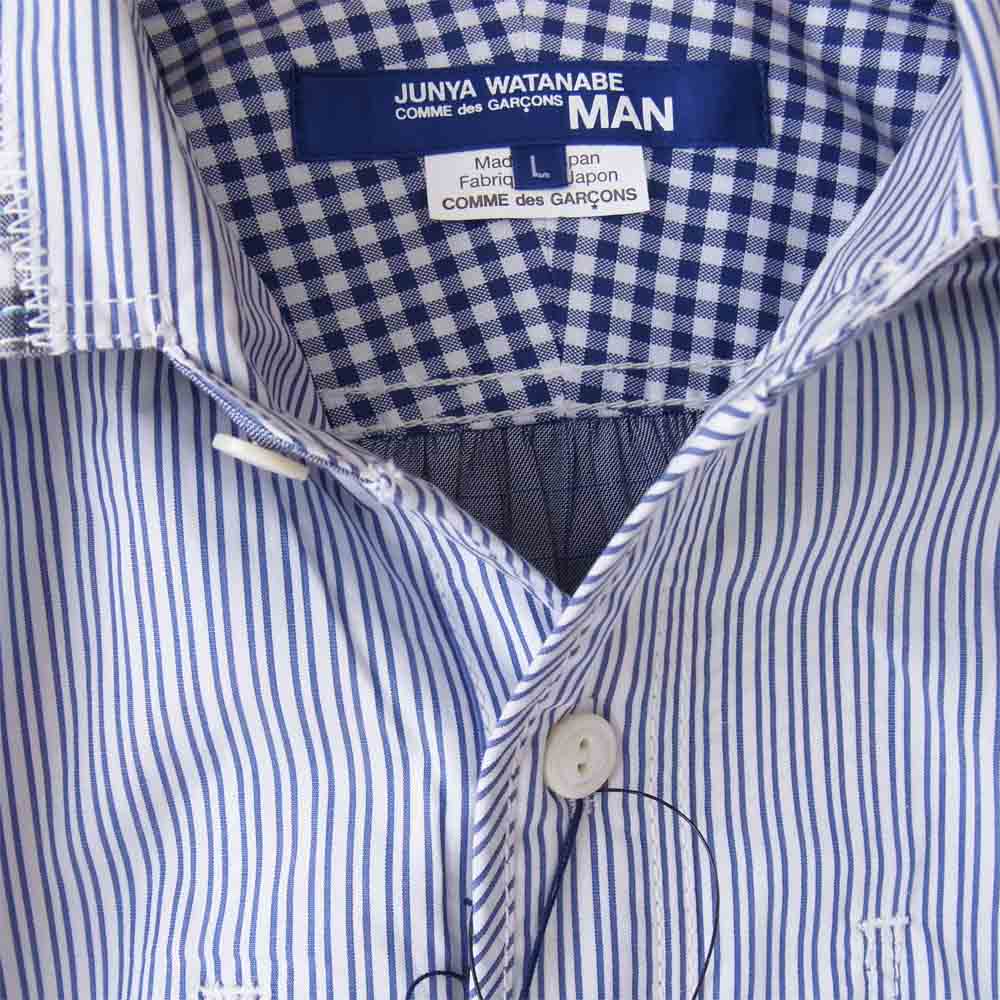 JUNYA WATANABE COMME des GARCONS ジュンヤワタナベコムデギャルソン 20AW WF-B004 多素材切り替え ストライプ シャツ ブルー系 L【新古品】【未使用】【中古】