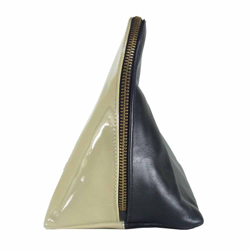 PELLICO ANELLI アネッリ クラッチバッグ クラッチ エナメル レザー ブラック×ベージュ系【中古】