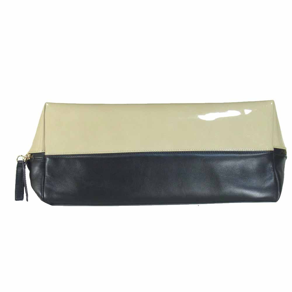 PELLICO ANELLI アネッリ クラッチバッグ クラッチ エナメル レザー ブラック×ベージュ系【中古】