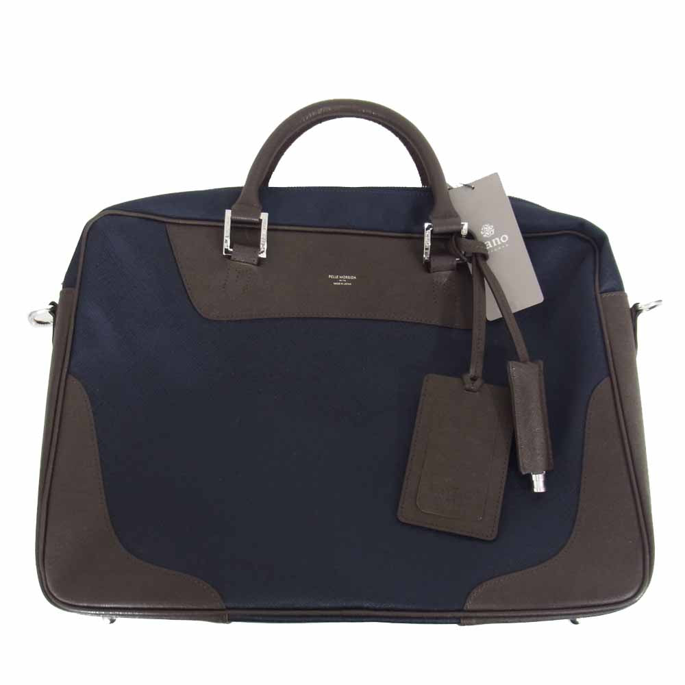 PELLE MORBIDA ペッレモルビダ Capitano キャピターノ 1ROOM ブリーフケース ネイビー系【新古品】【未使用】【中古】