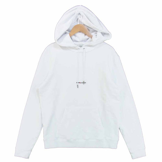 SAINT LAURENT サンローラン 464581 YB2PG シグニチャー クロップ ロゴプリント パーカー ホワイト系 L【美品】【中古】
