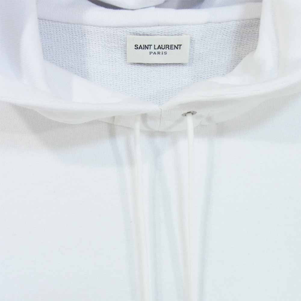 SAINT LAURENT サンローラン 464581 YB2PG シグニチャー クロップ ロゴプリント パーカー ホワイト系 L【美品】【中古】