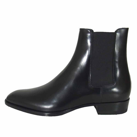 SAINT LAURENT サンローラン 592438 サイドゴア レザー チェルシー ブーツ ブラック系 41 1/2【新古品】【未使用】【中古】