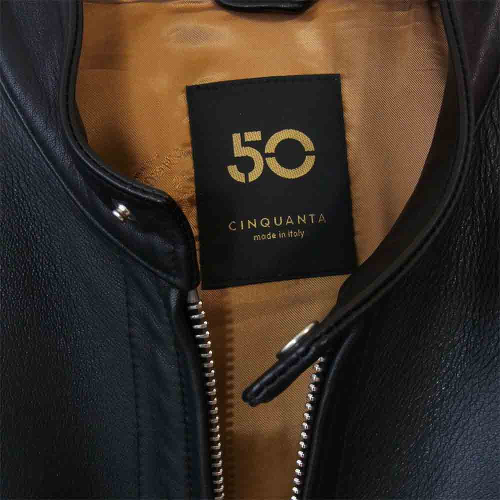チンクワンタ MADE IN ITALY ダブルジップ ラム レザー ジャケット ブラック系 52【美品】【中古】