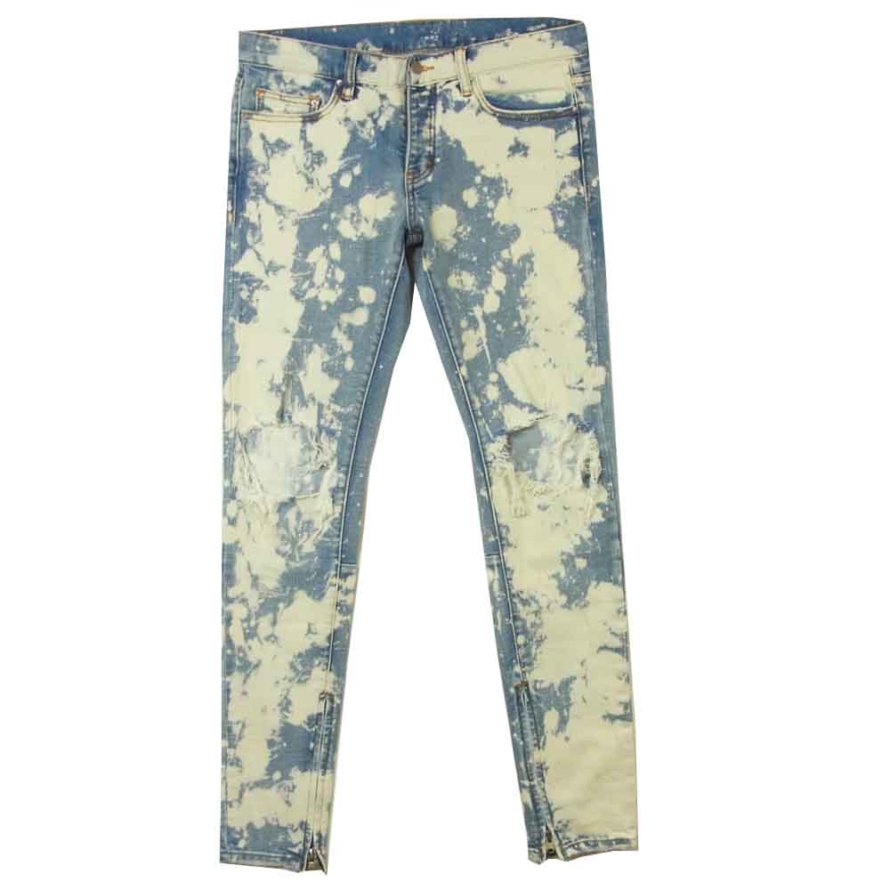 ミニマル クラッシュ加工 ブリーチ 裾ジップ デニム パンツ 中国製 インディゴブルー系 30【中古】