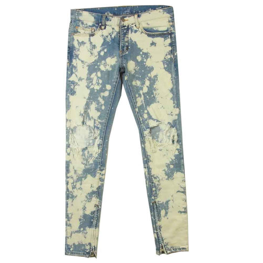 ミニマル クラッシュ加工 ブリーチ 裾ジップ デニム パンツ 中国製 インディゴブルー系 30【中古】