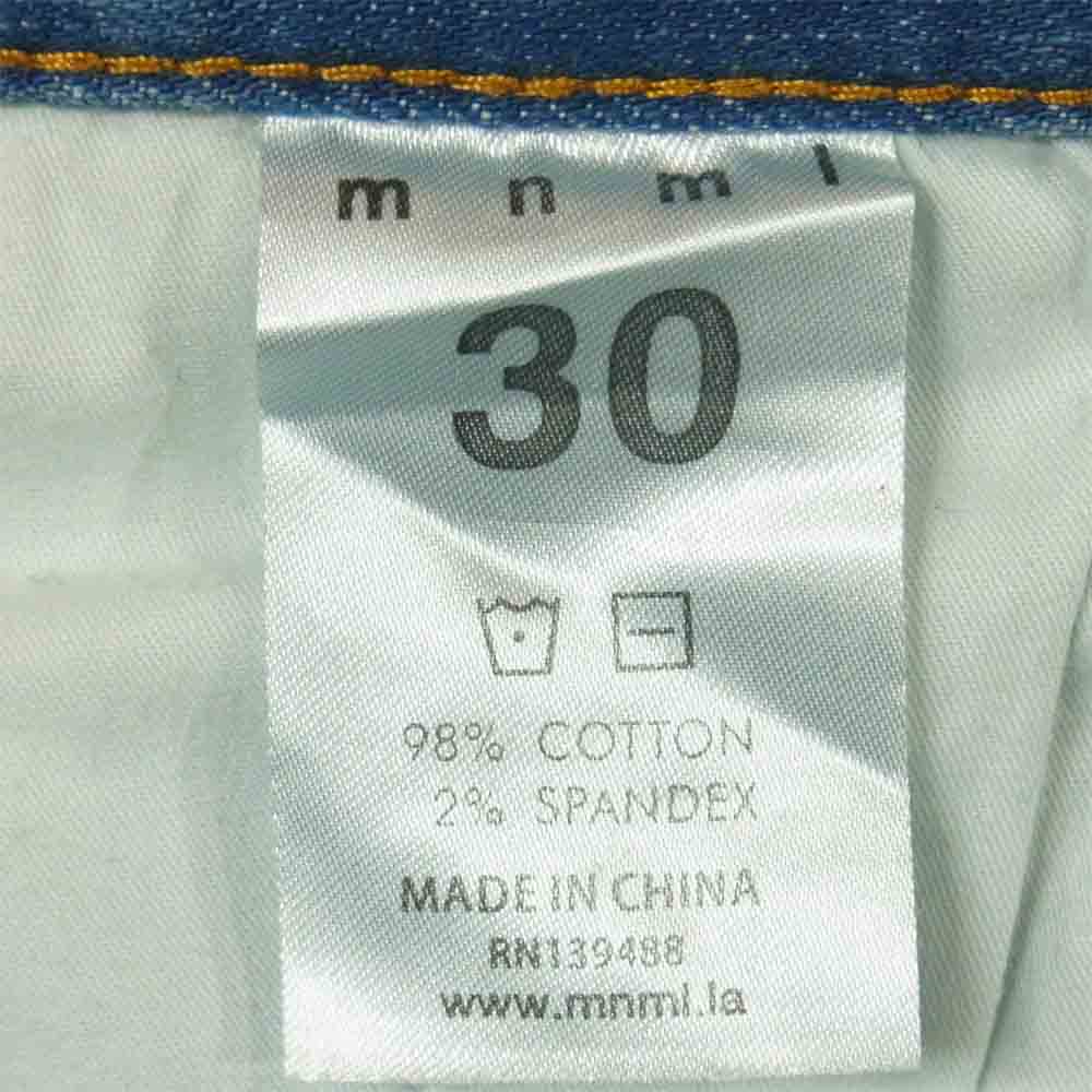 ミニマル クラッシュ加工 ブリーチ 裾ジップ デニム パンツ 中国製 インディゴブルー系 30【中古】