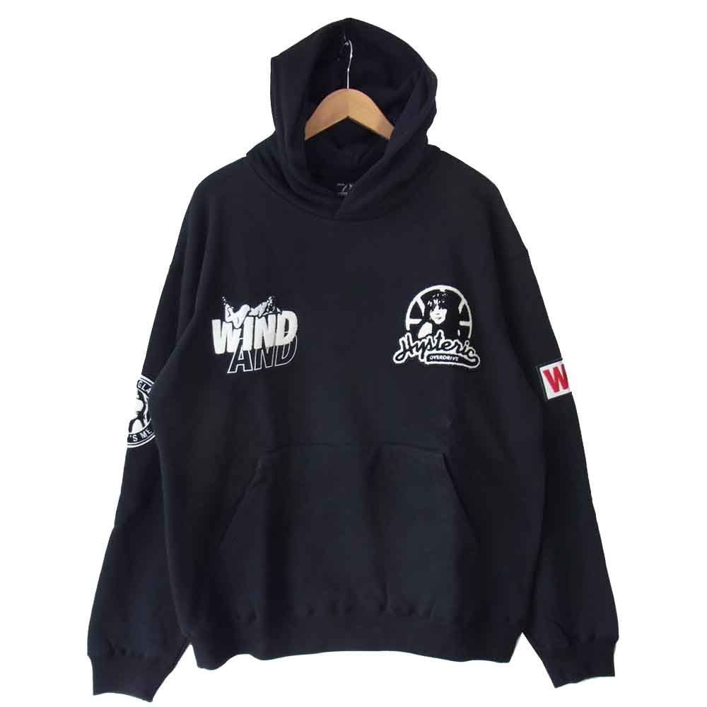 HYSTERIC GLAMOUR ヒステリックグラマー 20AW WDS-HYS-2-02 × ウィンダンシー WIND AND SEA ロゴパッチフーディ プルオーバー パーカー ブラック系 XL【新古品】【未使用】【中古】