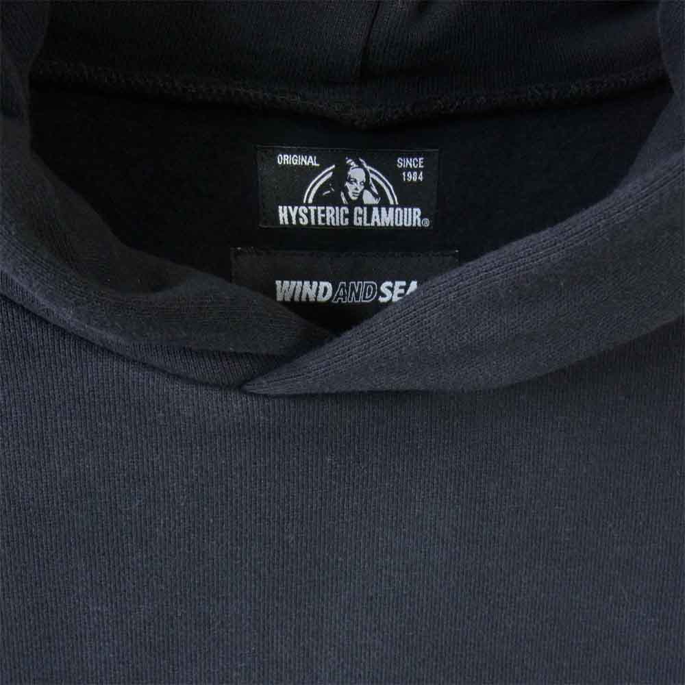 HYSTERIC GLAMOUR ヒステリックグラマー 20AW WDS-HYS-2-02 × ウィンダンシー WIND AND SEA ロゴパッチフーディ プルオーバー パーカー ブラック系 XL【新古品】【未使用】【中古】