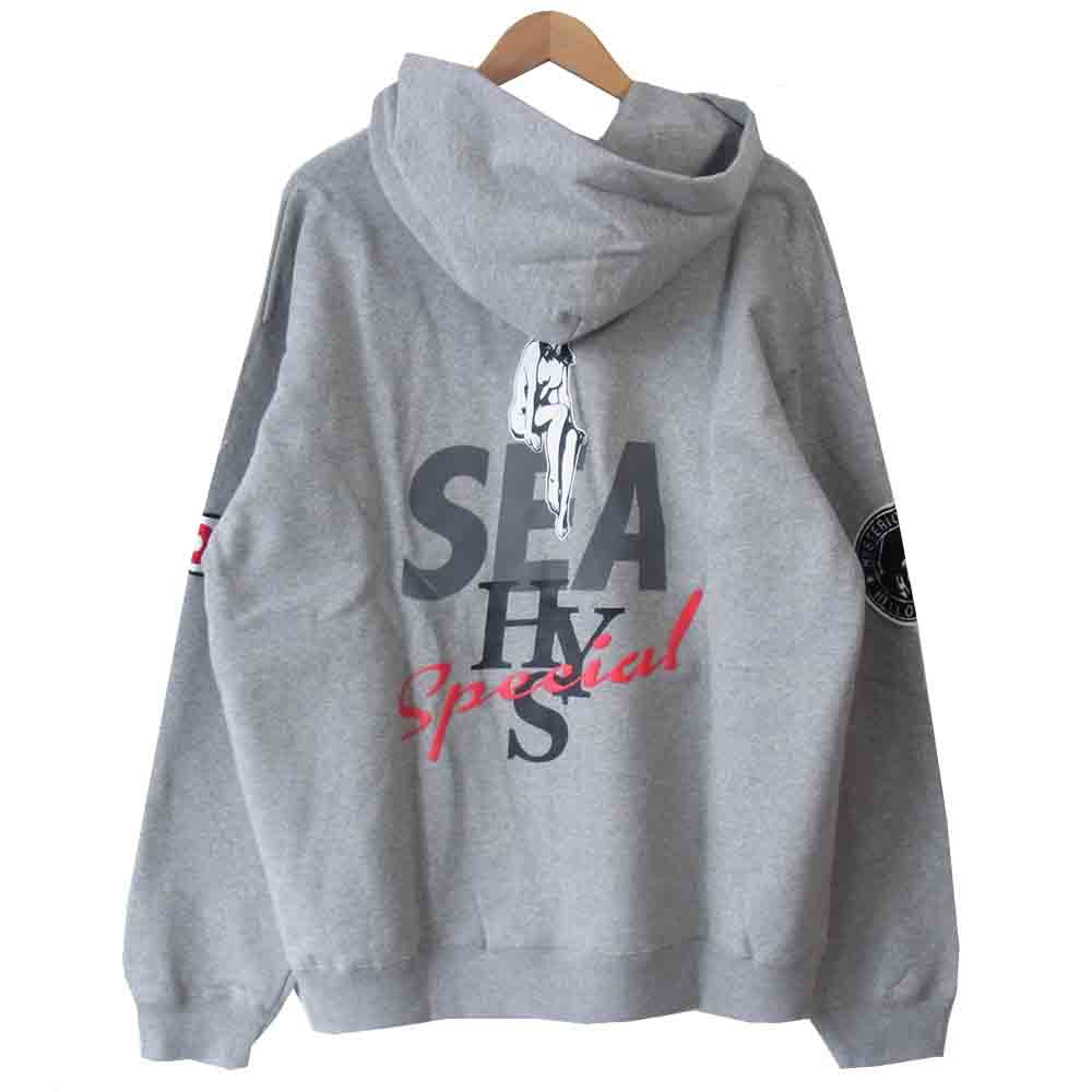 HYSTERIC GLAMOUR ヒステリックグラマー 20AW WDS-HYS-2-02 × ウィンダンシー WIND AND SEA ロゴパッチフーディ プルオーバー パーカー グレー系 XL【新古品】【未使用】【中古】