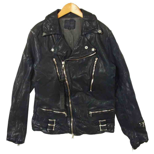 イサムカタヤマ バックラッシュ 1606-03 ジャパンホース 馬革 レザー 製品染め ダブル ライダース ジャケット ネイビー系 M【中古】