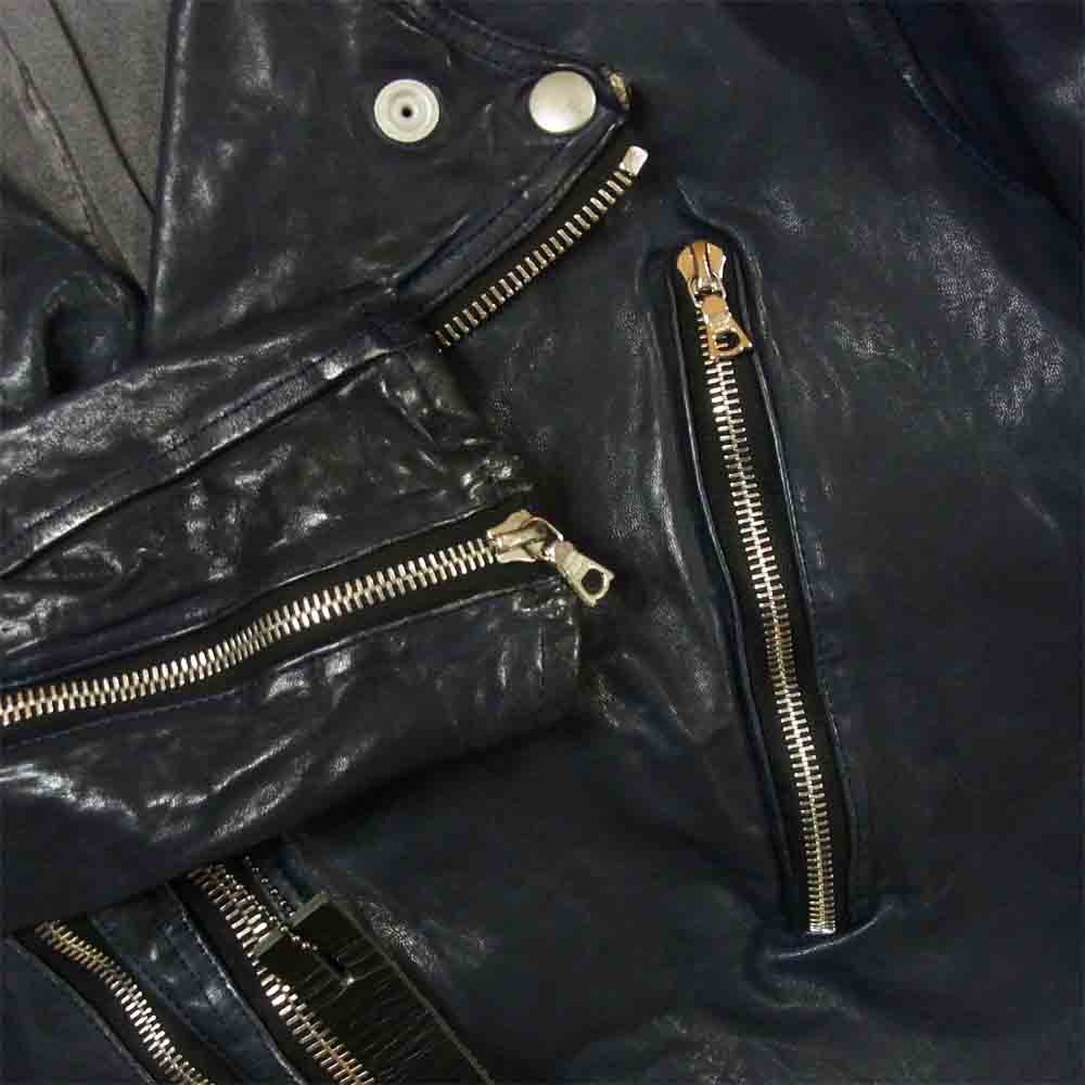 イサムカタヤマ バックラッシュ 1606-03 ジャパンホース 馬革 レザー 製品染め ダブル ライダース ジャケット ネイビー系 M【中古】