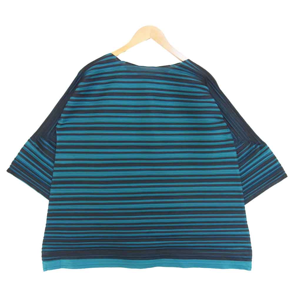 PLEATS PLEASE プリーツプリーズ ISSEY MIYAKE イッセイミヤケ 横プリーツ ワイド カットソー 青緑系 3【美品】【中古】