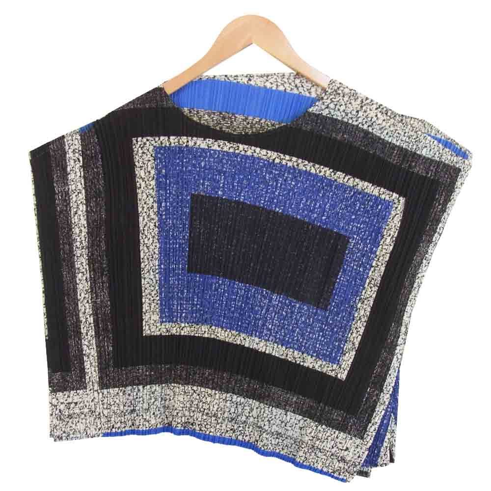 PLEATS PLEASE プリーツプリーズ ISSEY MIYAKE イッセイミヤケ ボックス シルエット ノースリーブ カットソー 黒青白系 3【美品】【中古】