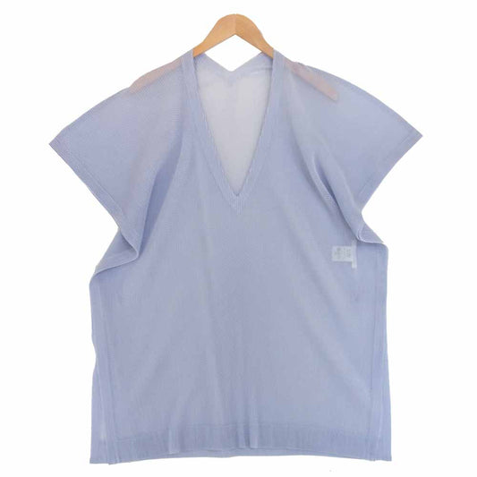 PLEATS PLEASE プリーツプリーズ イッセイミヤケ ISSEY MIYAKE イッセイミヤケ ボックス シルエット メッシュ Vネック ワンピース ライトブルー系 3【美品】【中古】