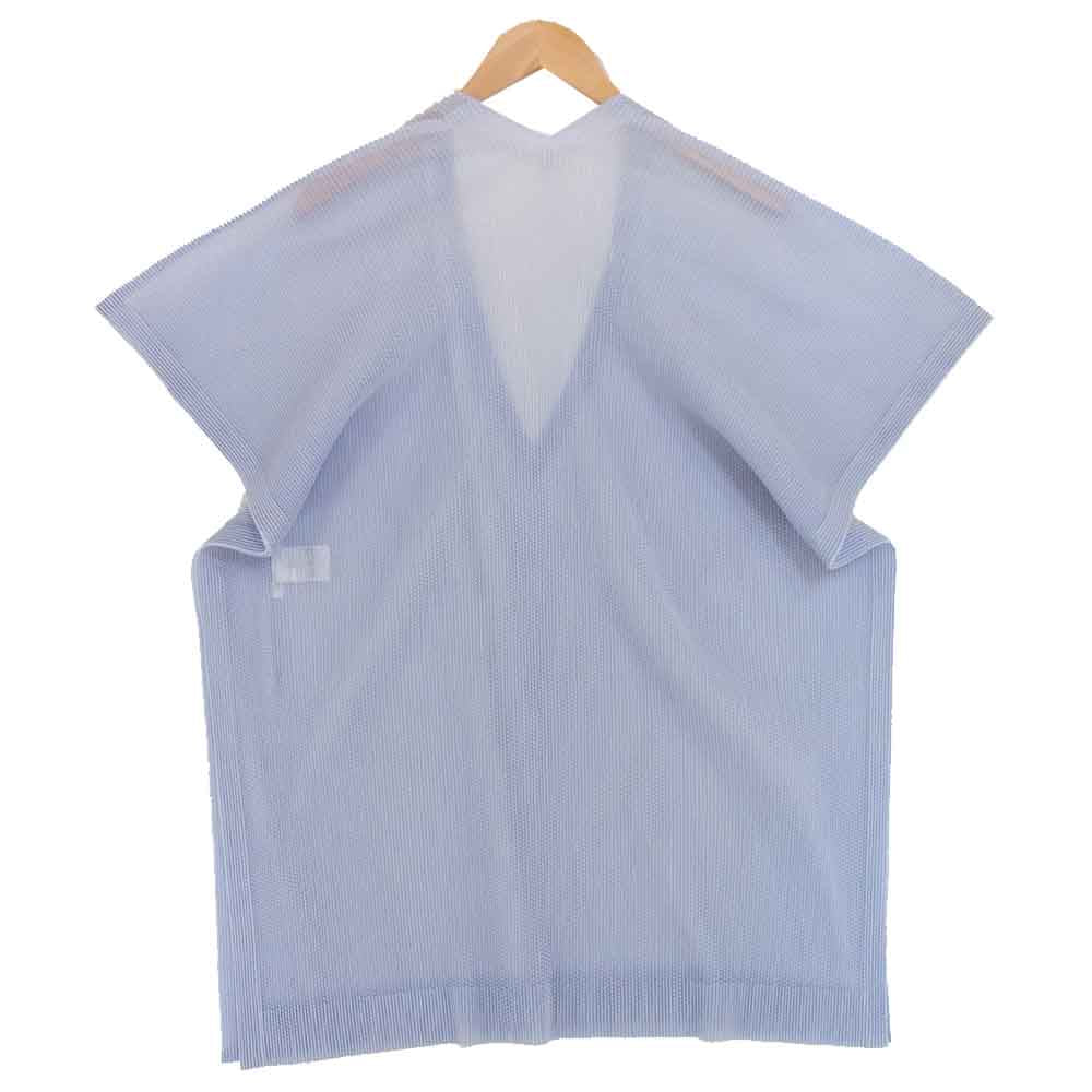 PLEATS PLEASE プリーツプリーズ イッセイミヤケ ISSEY MIYAKE イッセイミヤケ ボックス シルエット メッシュ Vネック ワンピース ライトブルー系 3【美品】【中古】