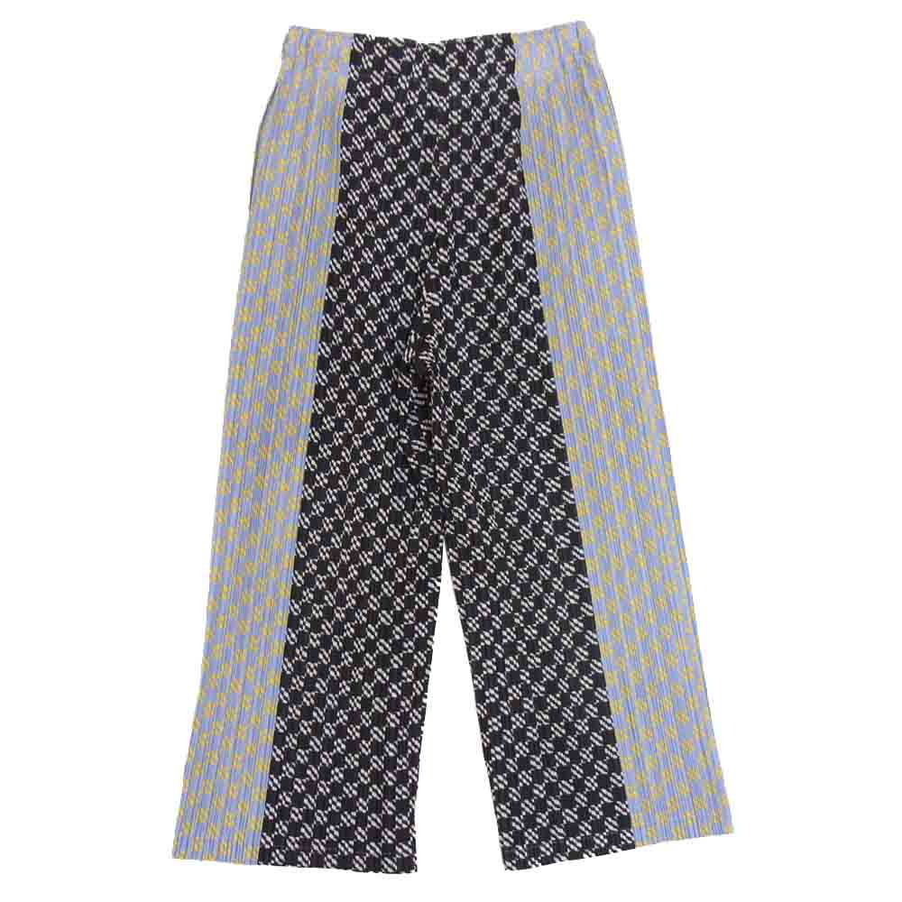 PLEATS PLEASE プリーツプリーズ イッセイミヤケ ISSEY MIYAKE イッセイミヤケ 総柄 切替 パンツ 黒×青系 4【美品】【中古】