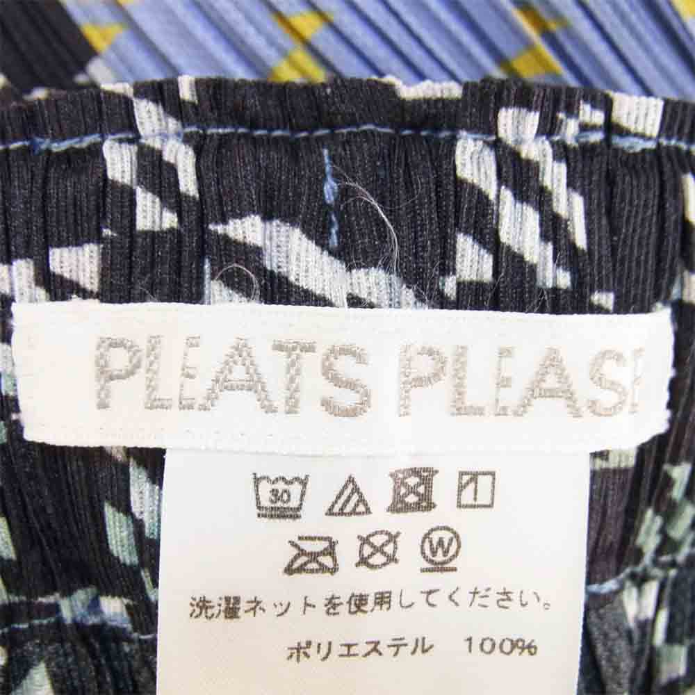 PLEATS PLEASE プリーツプリーズ イッセイミヤケ ISSEY MIYAKE イッセイミヤケ 総柄 切替 パンツ 黒×青系 4【美品】【中古】