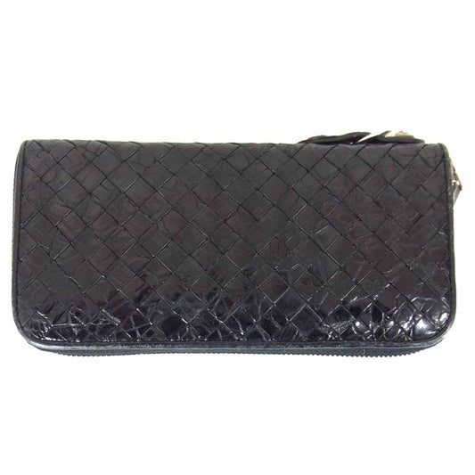 バックラッシュ the line T-122 オイルクロコ メッシュ ラウンドZIP ウォレット 長財布 ブラック系【中古】