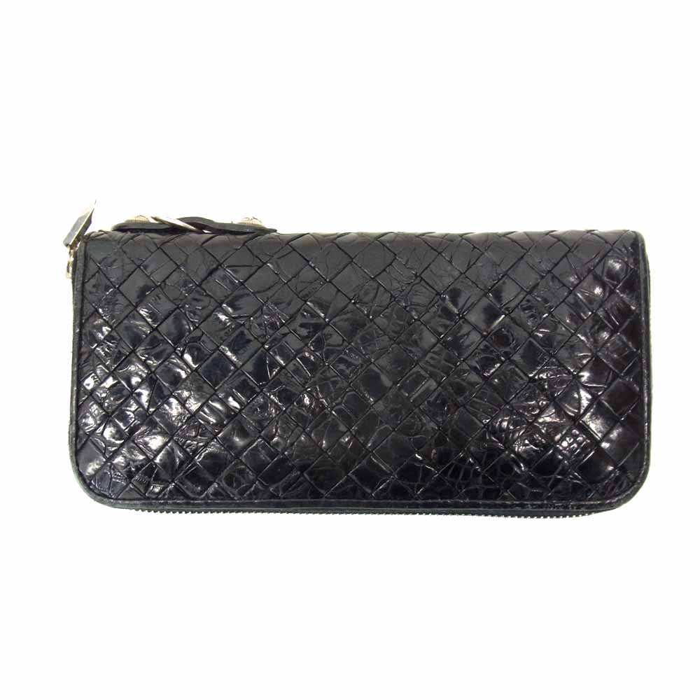 バックラッシュ the line T-122 オイルクロコ メッシュ ラウンドZIP ウォレット 長財布 ブラック系【中古】