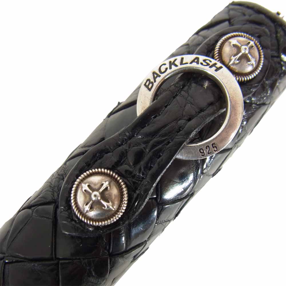 バックラッシュ the line T-122 オイルクロコ メッシュ ラウンドZIP ウォレット 長財布 ブラック系【中古】