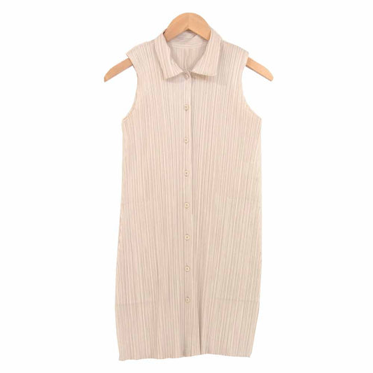 PLEATS PLEASE プリーツプリーズ ISSEY MIYAKE イッセイミヤケ ノースリーブ ブラウス ベージュ系 4【中古】
