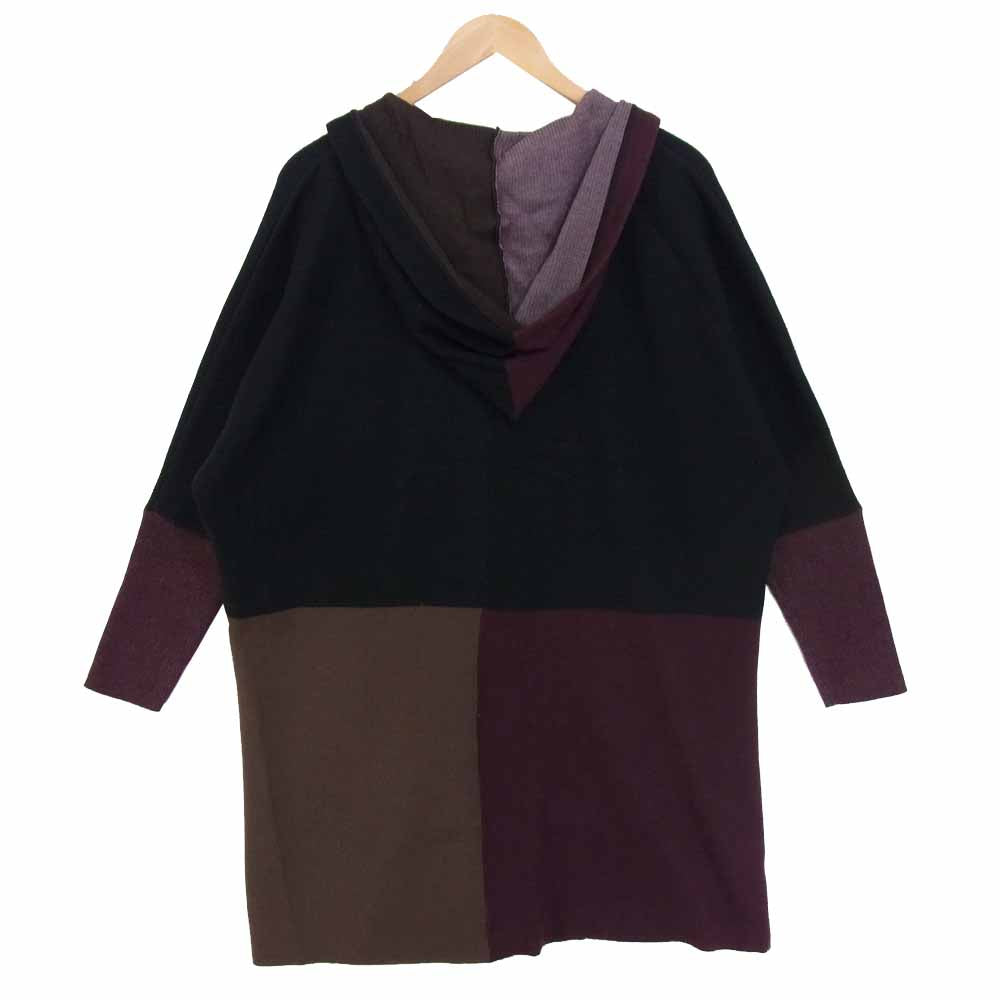 PLEATS PLEASE プリーツプリーズ ISSEY MIYAKE イッセイミヤケ ドルマンスリーブ フード ニット コート ブラック系 3【中古】