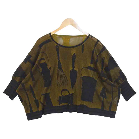 PLEATS PLEASE プリーツプリーズ ISSEY MIYAKE イッセイミヤケ A-POC INSIDE 総柄 ワイド ニット ゴールド系 3【美品】【中古】