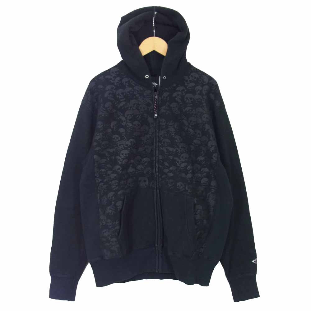HYSTERIC GLAMOUR ヒステリックグラマー 4CF-0593 スカル 総柄 ジップ パーカー ブラック系 L【中古】