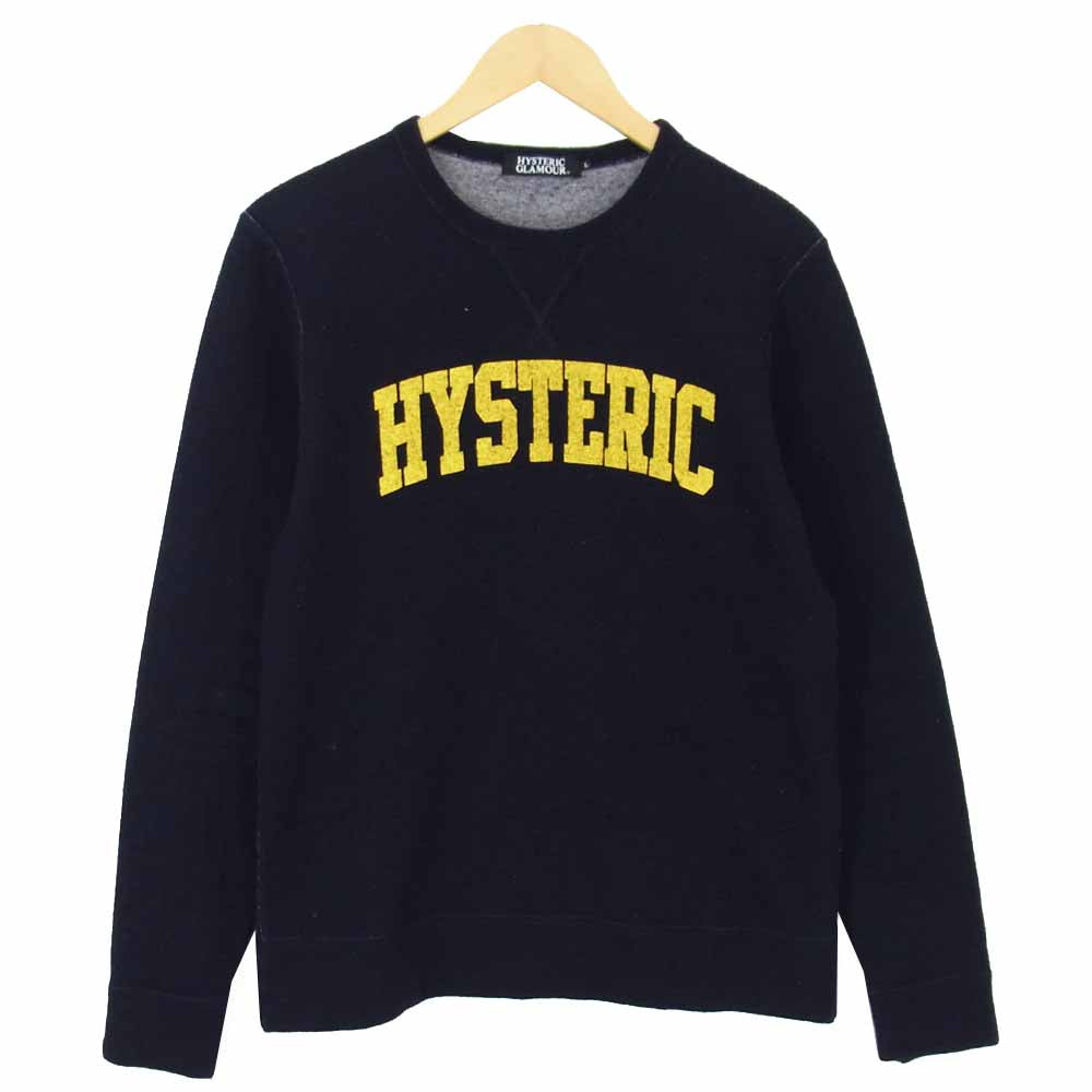 HYSTERIC GLAMOUR ヒステリックグラマー 0243CS05 前V カレッジ プリント スウェット ネイビー系 L【中古】