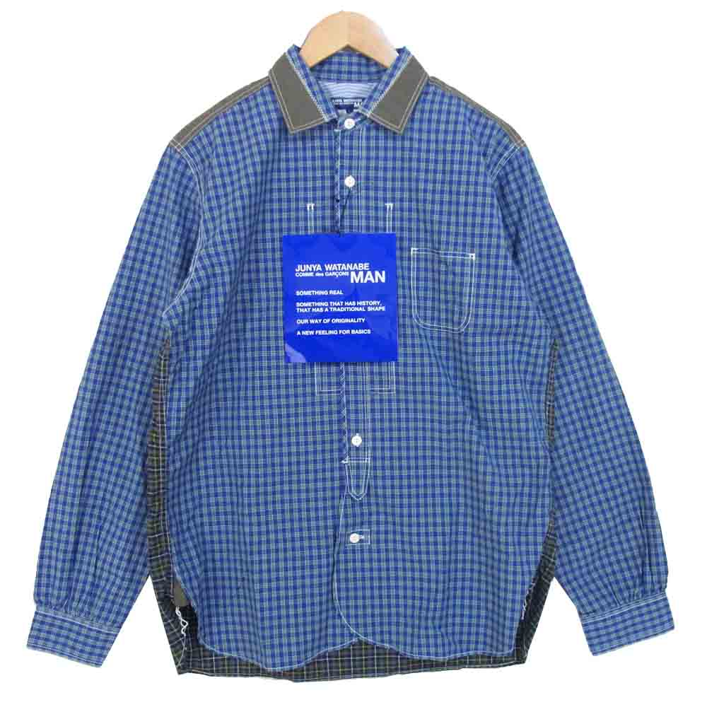 JUNYA WATANABE COMME des GARCONS MAN ジュンヤワタナベコムデギャルソンマン WF-B018 20AD チェック 切替 長袖シャツ ブルー系 L【新古品】【未使用】【中古】