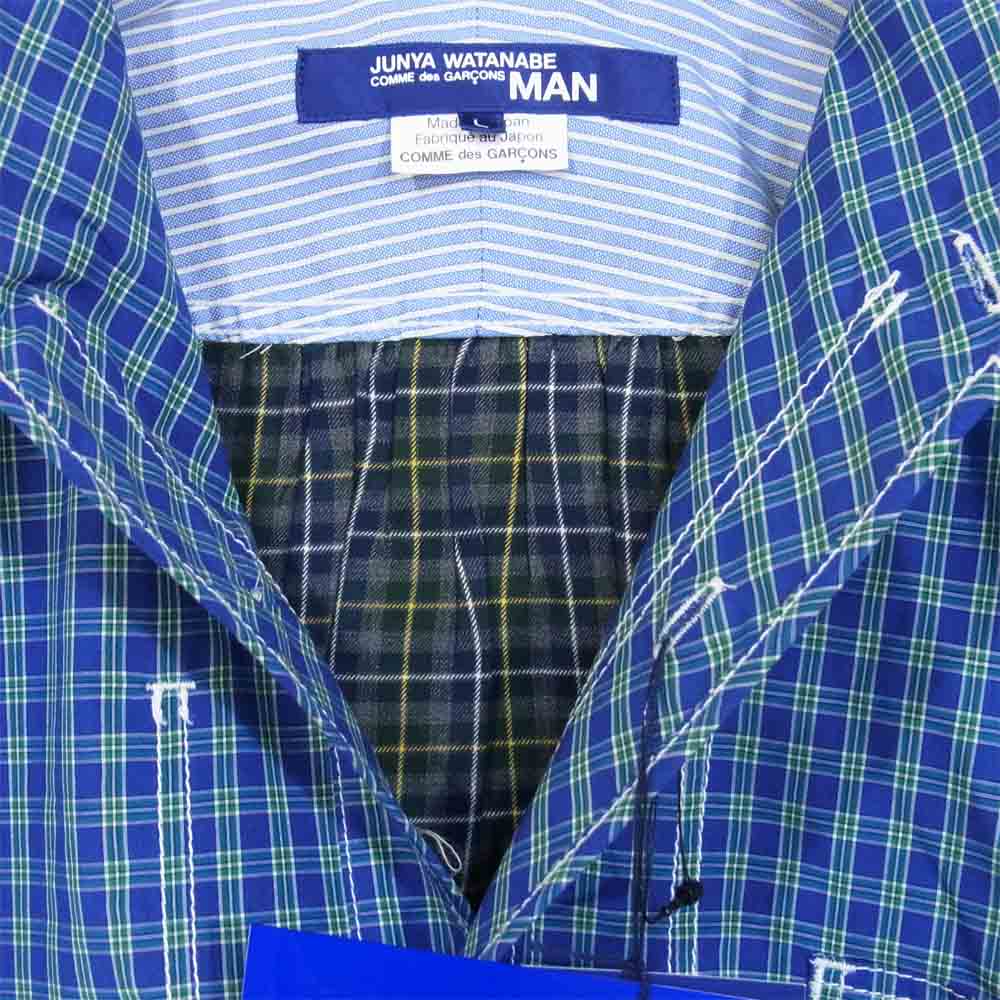 JUNYA WATANABE COMME des GARCONS MAN ジュンヤワタナベコムデギャルソンマン WF-B018 20AD チェック 切替 長袖シャツ ブルー系 L【新古品】【未使用】【中古】