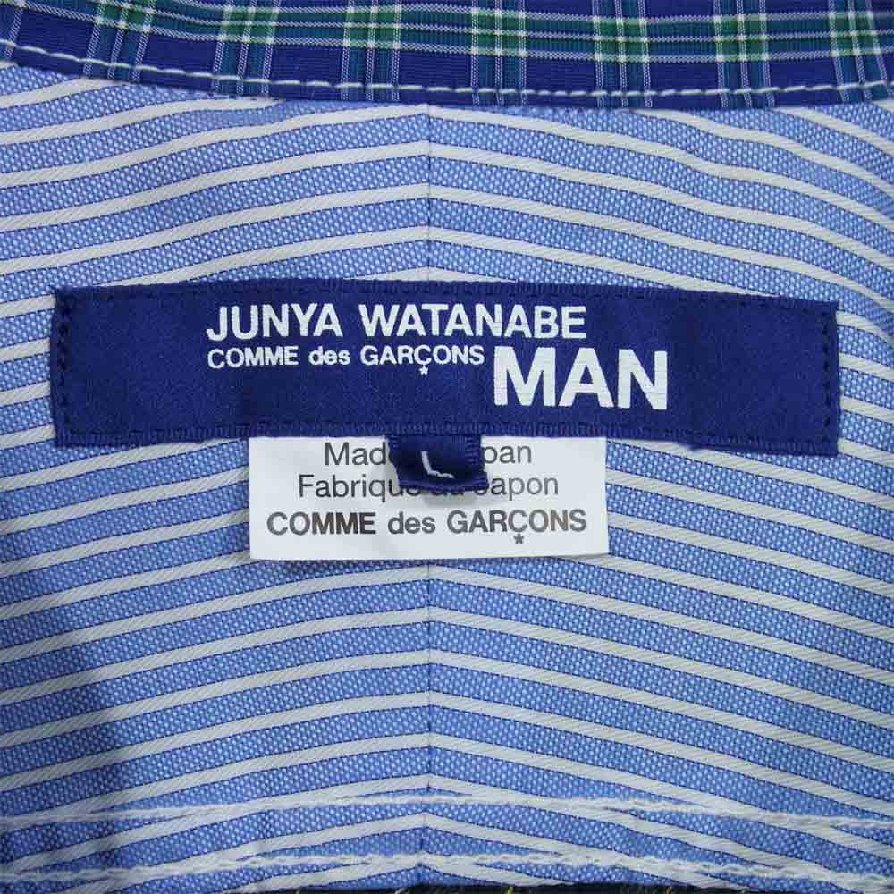 JUNYA WATANABE COMME des GARCONS MAN ジュンヤワタナベコムデギャルソンマン WF-B018 20AD チェック 切替 長袖シャツ ブルー系 L【新古品】【未使用】【中古】