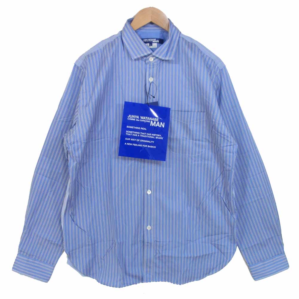 JUNYA WATANABE COMME des GARCONS MAN ジュンヤワタナベコムデギャルソンマン WF-B013 20AD ストライプ 切替 長袖シャツ ライトブルー系 L【新古品】【未使用】【中古】