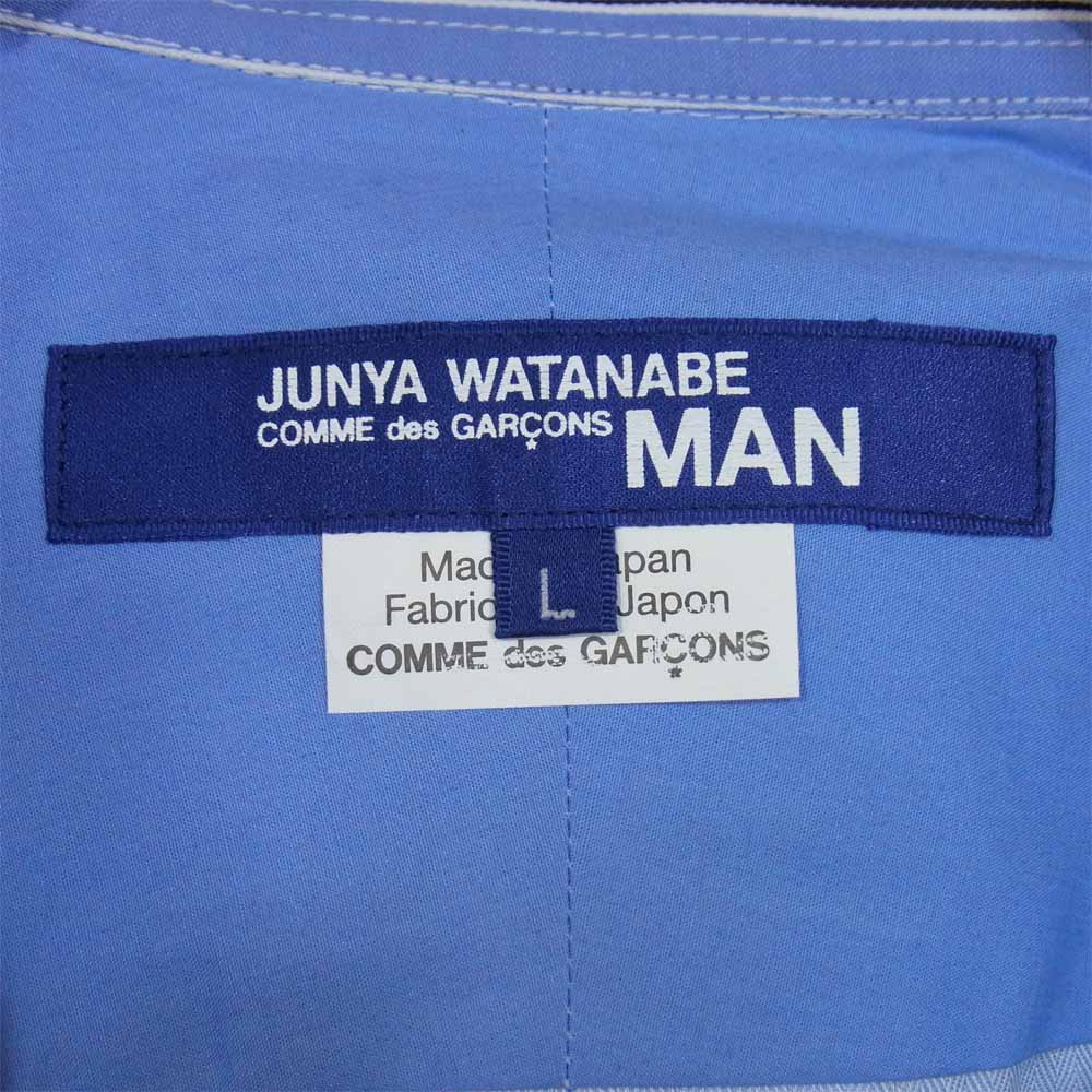 JUNYA WATANABE COMME des GARCONS MAN ジュンヤワタナベコムデギャルソンマン WF-B013 20AD ストライプ 切替 長袖シャツ ライトブルー系 L【新古品】【未使用】【中古】