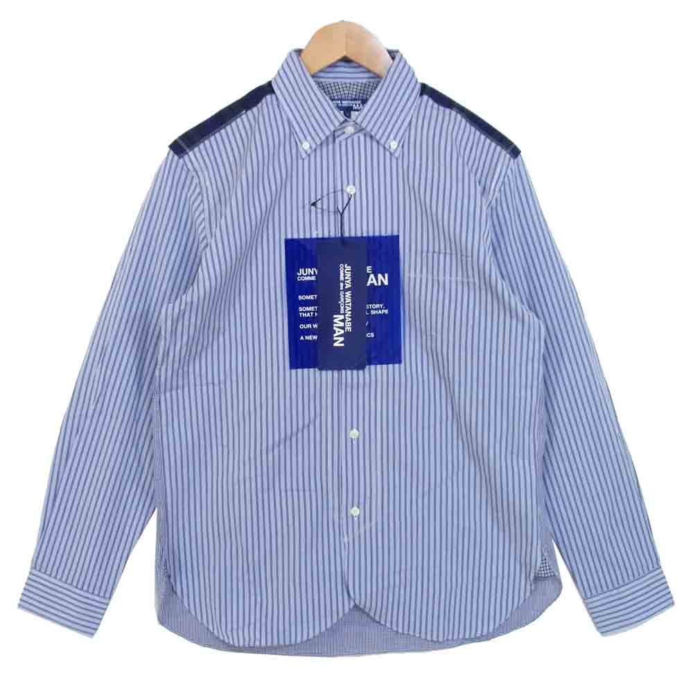 JUNYA WATANABE COMME des GARCONS MAN ジュンヤワタナベコムデギャルソンマン WF-B001 20AD ストライプ 切替 長袖シャツ ライトブルー系 S【新古品】【未使用】【中古】