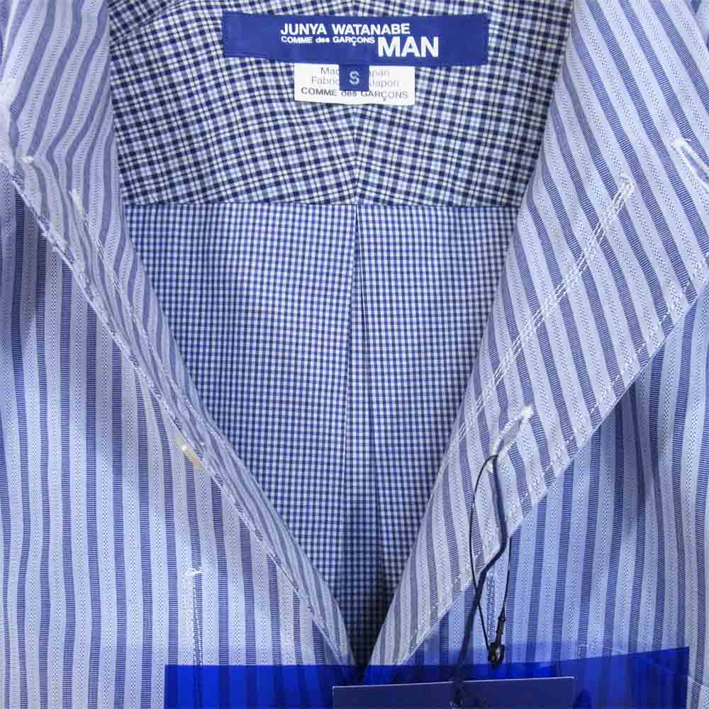 JUNYA WATANABE COMME des GARCONS MAN ジュンヤワタナベコムデギャルソンマン WF-B001 20AD ストライプ 切替 長袖シャツ ライトブルー系 S【新古品】【未使用】【中古】