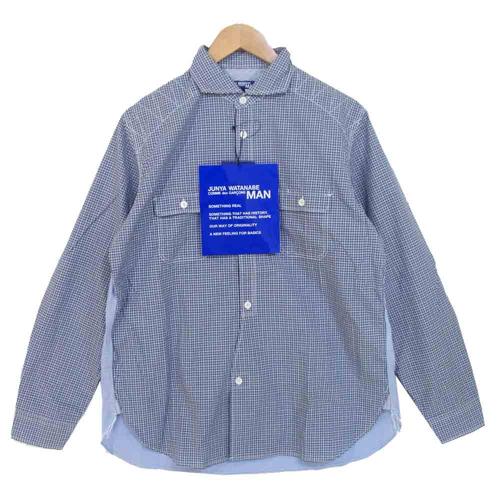 JUNYA WATANABE COMME des GARCONS MAN ジュンヤワタナベコムデギャルソンマン WF-B007 20AD 綿チェック 綿サテン 綿ハケメ 長袖シャツ ブルー系 M【新古品】【未使用】【中古】