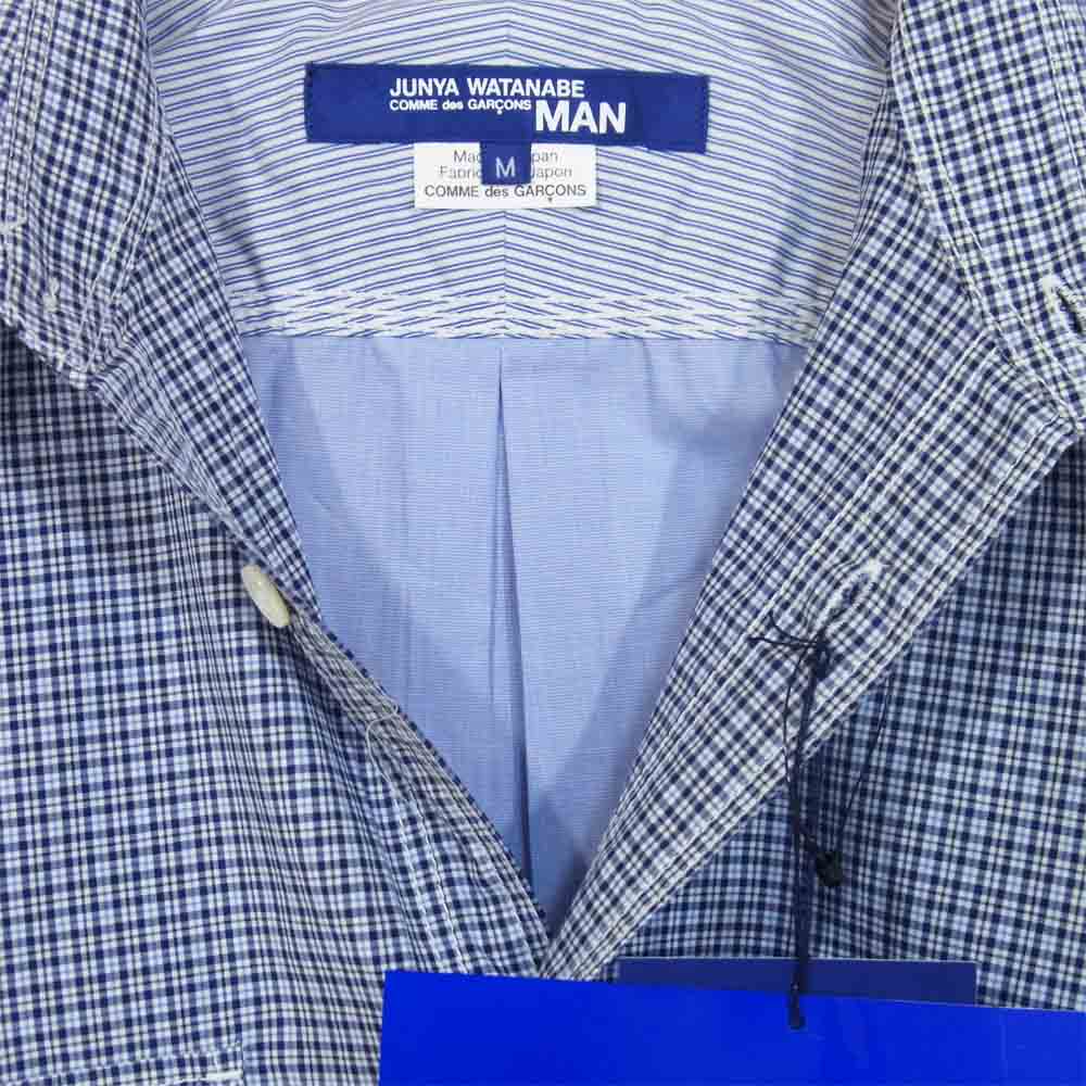 JUNYA WATANABE COMME des GARCONS MAN ジュンヤワタナベコムデギャルソンマン WF-B007 20AD 綿チェック 綿サテン 綿ハケメ 長袖シャツ ブルー系 M【新古品】【未使用】【中古】