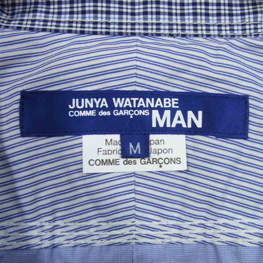 JUNYA WATANABE COMME des GARCONS MAN ジュンヤワタナベコムデギャルソンマン WF-B007 20AD 綿チェック 綿サテン 綿ハケメ 長袖シャツ ブルー系 M【新古品】【未使用】【中古】
