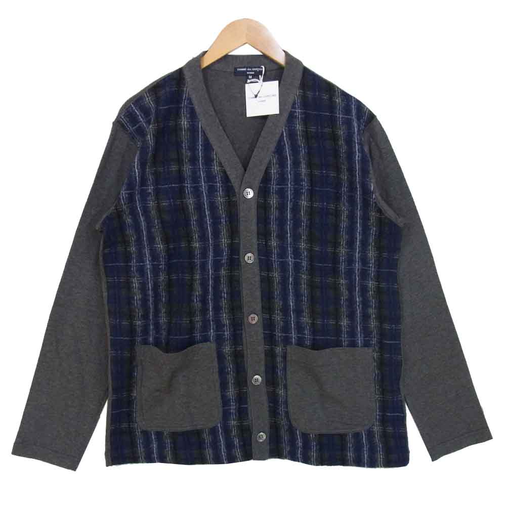 COMME des GARCONS HOMME コムデギャルソンオム HF-T012 19AD 綿ウール チェック カーディガン ブルー×グレー系 M【新古品】【未使用】【中古】