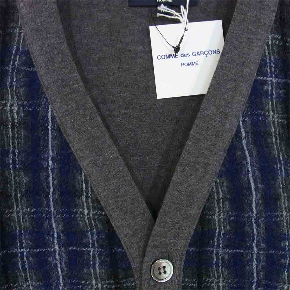 COMME des GARCONS HOMME コムデギャルソンオム HF-T012 19AD 綿ウール チェック カーディガン ブルー×グレー系 M【新古品】【未使用】【中古】