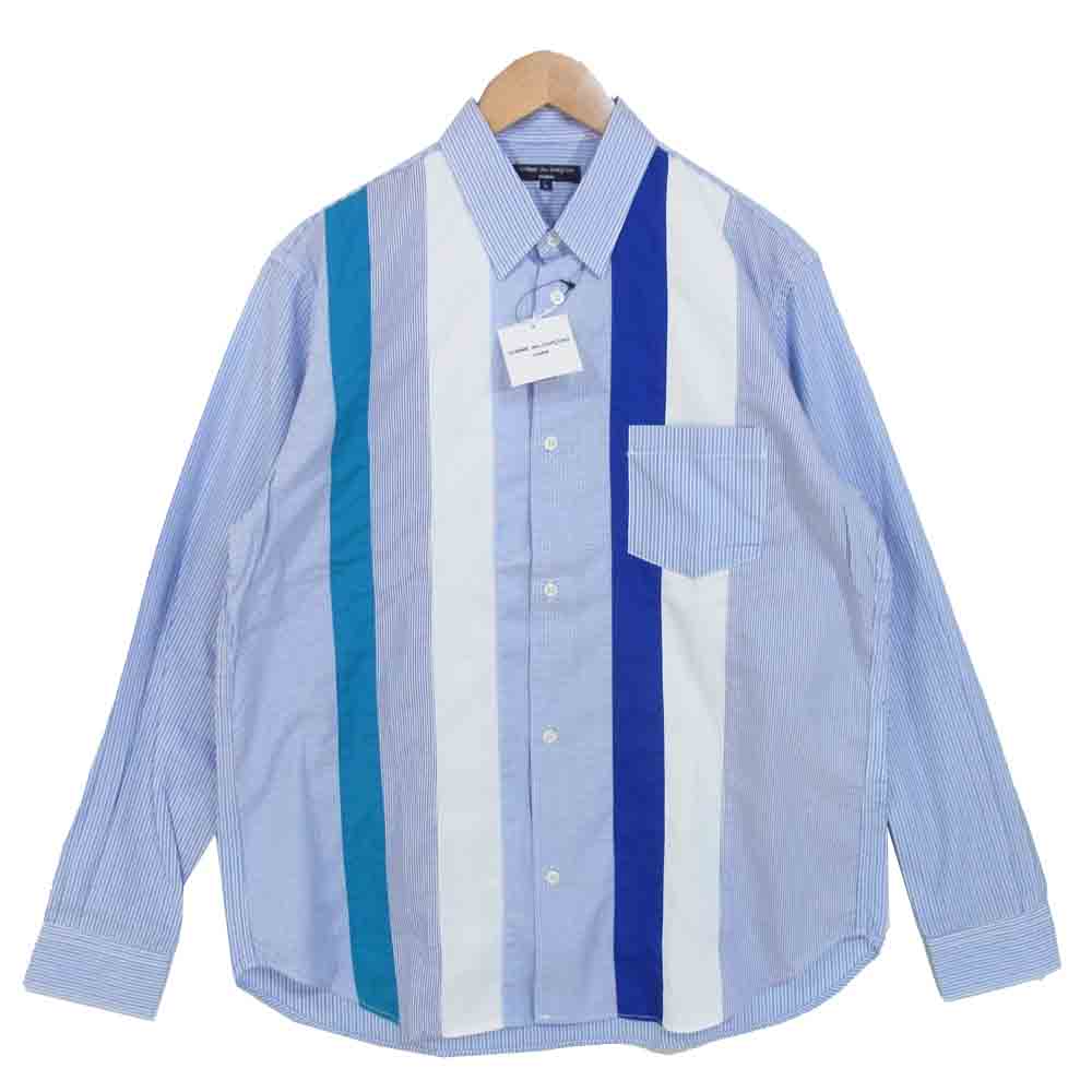 COMME des GARCONS HOMME コムデギャルソンオム 20SS HE-B006 19AD 綿ストライプ 多素材 MIX 長袖シャツ ライトブルー系 L【新古品】【未使用】【中古】