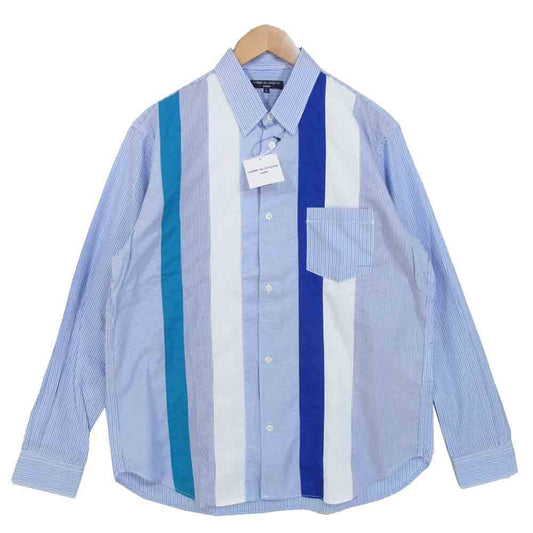 COMME des GARCONS HOMME コムデギャルソンオム 20SS HE-B006 19AD 綿ストライプ 多素材 MIX 長袖シャツ ライトブルー系 L【新古品】【未使用】【中古】