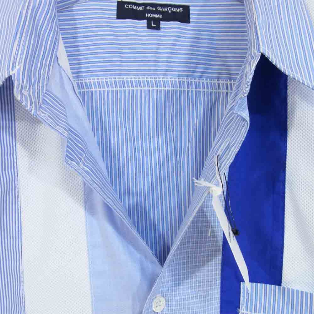 COMME des GARCONS HOMME コムデギャルソンオム 20SS HE-B006 19AD 綿ストライプ 多素材 MIX 長袖シャツ ライトブルー系 L【新古品】【未使用】【中古】
