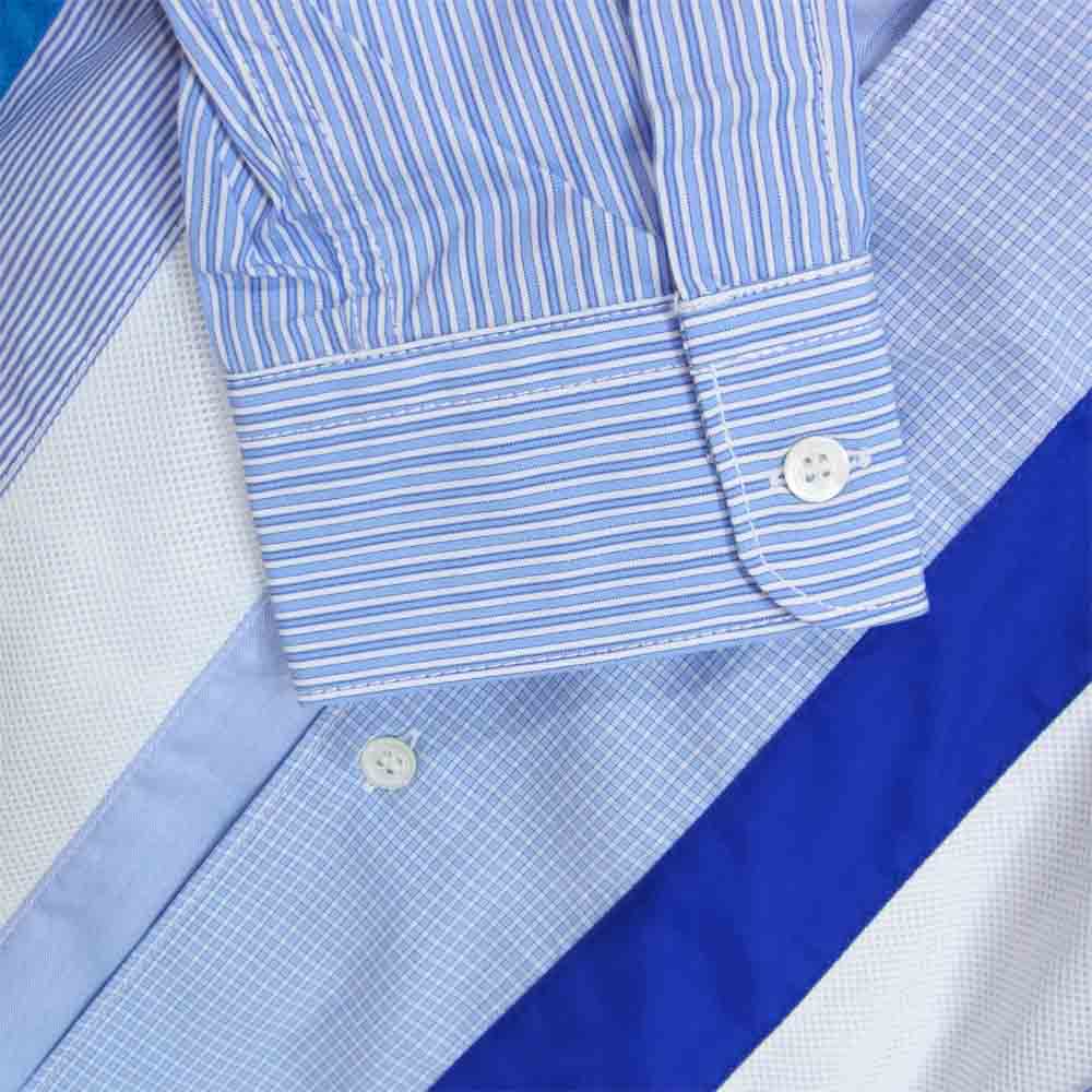 COMME des GARCONS HOMME コムデギャルソンオム 20SS HE-B006 19AD 綿ストライプ 多素材 MIX 長袖シャツ ライトブルー系 L【新古品】【未使用】【中古】