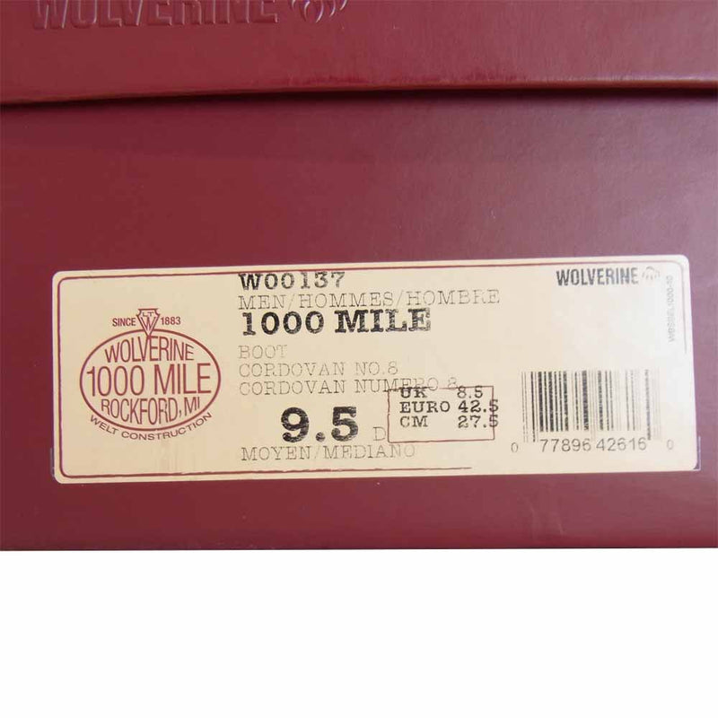 WOLVERINE ウルヴァリン W00137 1000MILE BOOT 1000マイル ブーツ ダークブラウン系 27.5cm【中古】