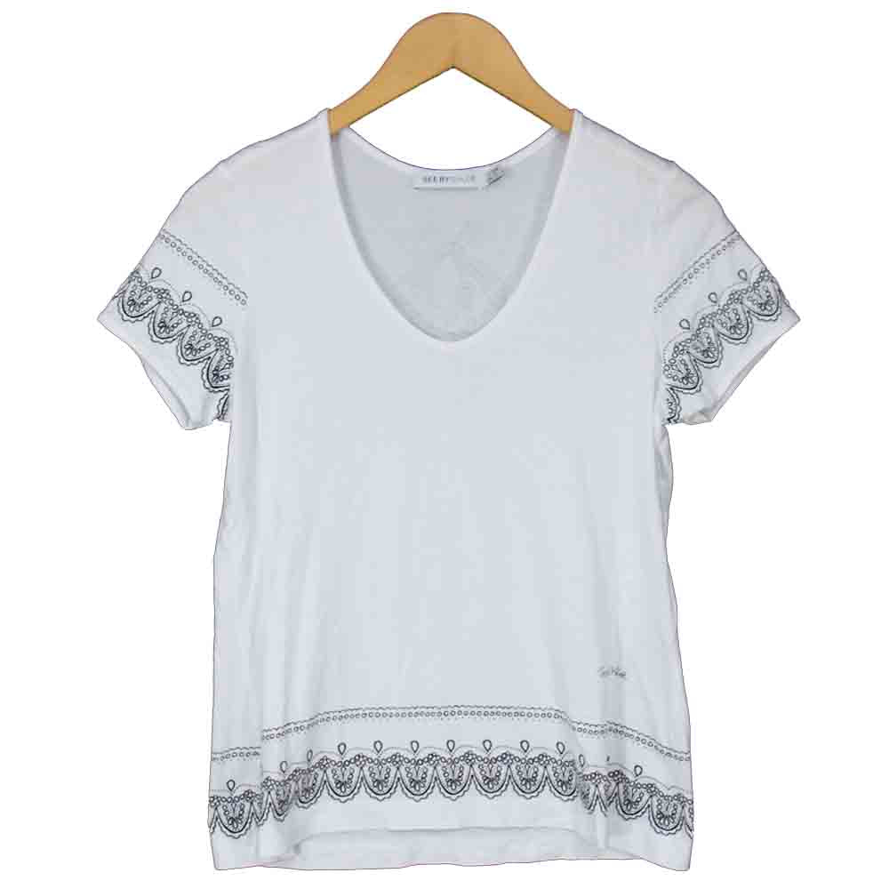SEE BY CHLOE シーバイクロエ デザイン プリント Tシャツ ホワイト系 38【中古】
