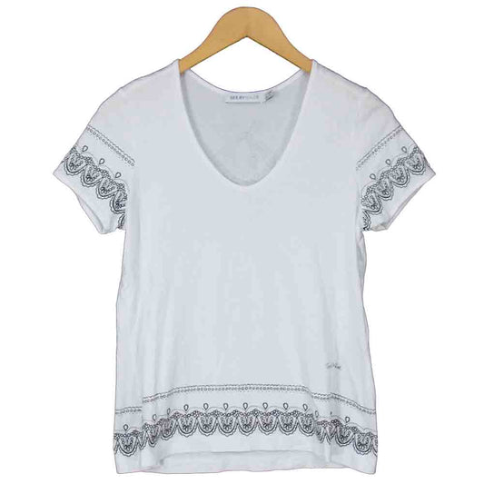 SEE BY CHLOE シーバイクロエ デザイン プリント Tシャツ ホワイト系 38【中古】
